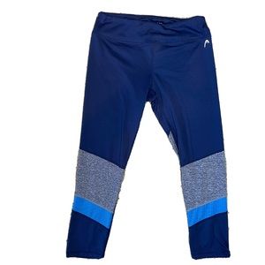 Blue and grey panel cropped athletic leggings size medium